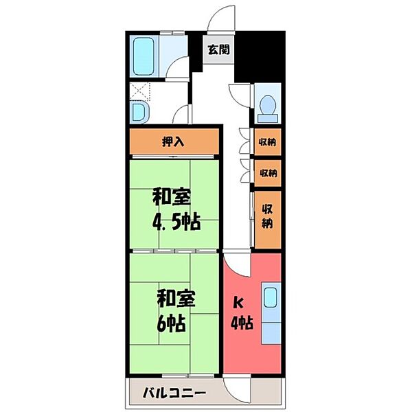 フラットOC ｜栃木県宇都宮市今泉町(賃貸マンション2K・3階・43.45㎡)の写真 その2