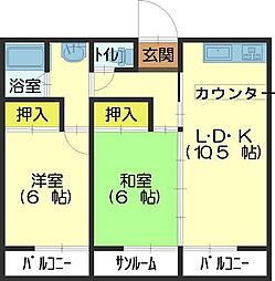 コーポ粟島 2LDKの間取図画像