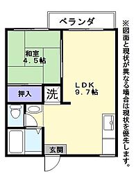 平原ハイツ 2階1LDKの間取り