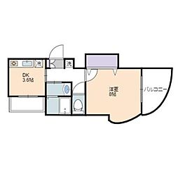 エバーグリーン植政 1階1DKの間取り