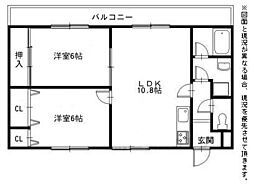 ルビコン平田 2LDKの間取図画像