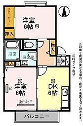ララ・コートのどか 2DKの間取図画像