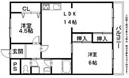 港屋第3ビルメゾンインペリアル 2LDKの間取図画像
