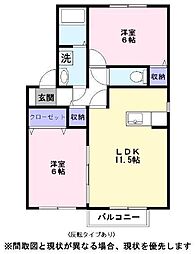 ヴァンベール 2LDKの間取図画像