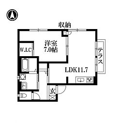 湖畔ハイツ 1LDKの間取図画像