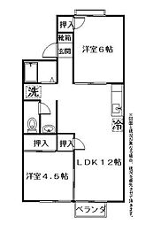 レイクハイツこざわC 2LDKの間取図画像