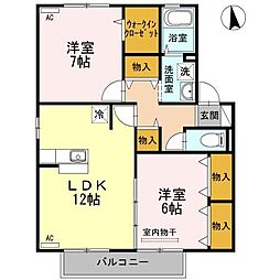 オーシャンヴューA　A棟 2階2LDKの間取り