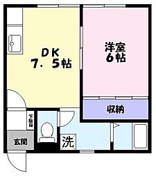 スカイハイツ2 1DKの間取図画像