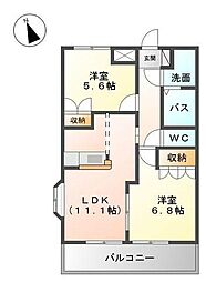 アクアサイドB 2LDKの間取図画像