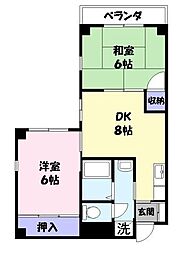 米原アートスカイハイツ 2DKの間取図画像