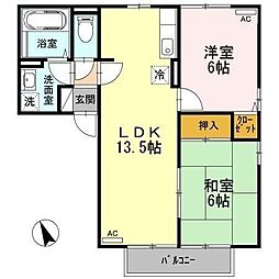 ロワール福原C 2LDKの間取図画像