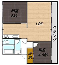 レインボータウン7号棟 2LDKの間取図画像