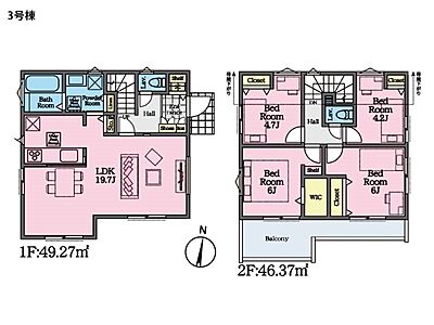 間取り：2部屋に渡る南面ワイドバルコニー！