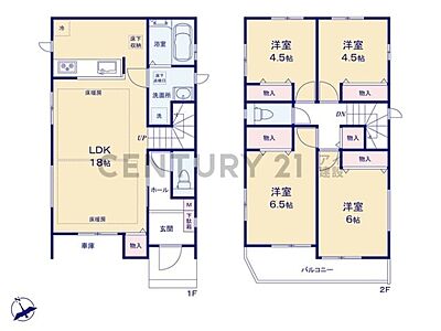 間取り:2部屋から出入りできる広いバルコニー付き 間取り:2部屋から出入りできる広いバルコニー付き