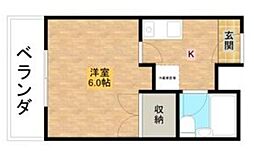 万葉ハイツ水無瀬 1Kの間取図画像