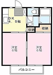 オーランド寺中B館 2DKの間取図画像
