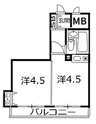 朝日プラザ深草 2Kの間取図画像