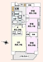 アプレ千葉センターコート 3LDKの間取図画像