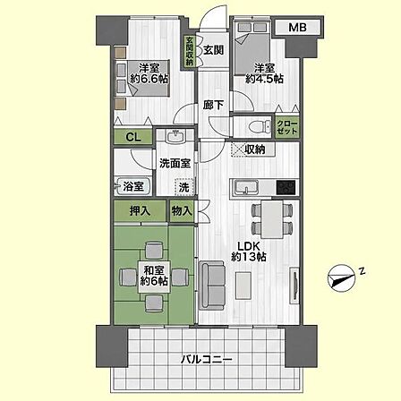 各部屋の広さがしっかりと確保されプライベート空間も充実しています。収納スペースが多く整理整頓に便利です。リビングと和室が隣接しており使い勝手の良いレイアウトです。
