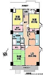 高品ハイツ1号棟 3SLDKの間取図画像