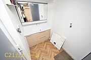 洗髪に使えるハンドシャワー機能がついた洗面台で忙しい朝も快適に支度ができそうです。大きな洗面台のボウルはホームクリーニングの時にも使いやすいです。