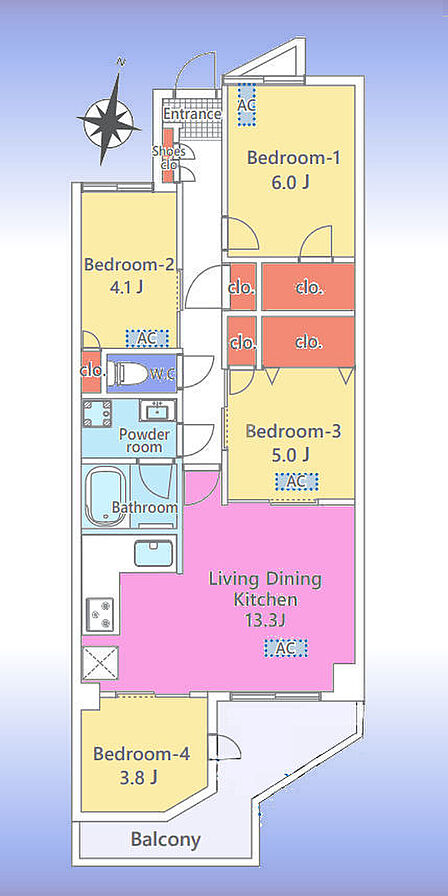 エアコンの設置位置は間取り図にACで表記