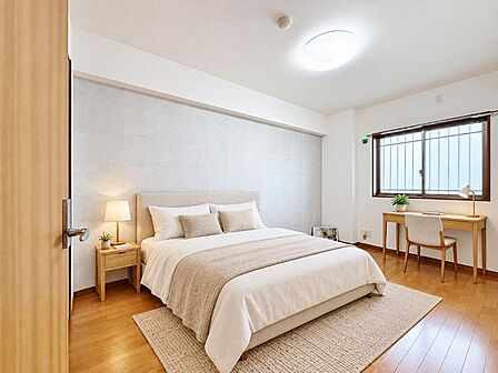 主寝室にはエコカラットを採用。湿気やニオイを抑え、快適な睡眠環境をサポートします。※家具雑貨等は生成AI加工です。