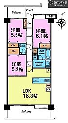サンヴェール千葉サザンヒルズ 3LDKの間取図画像