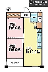 谷津遊園第2コーポラス 2LDKの間取図画像