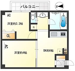 山王ローズ・シャトー 2DKの間取図画像