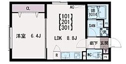 IRIS COURT TX六町 1LDKの間取図画像