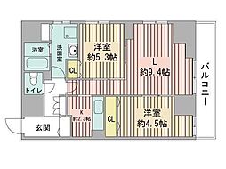 レジディア南一条 2LDKの間取図画像