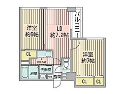 KDXレジデンス南三条 2DKの間取図画像