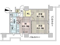 ファインシティ札幌ザ・タワー大通公園 2DKの間取図画像