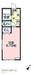 ヤングコスモス 1階1Kの間取り