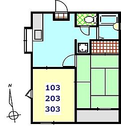 フローラルハイツ 2DKの間取図画像