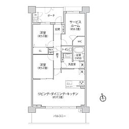 クレッセント上大岡ヴューズテラス 2SLDKの間取図画像