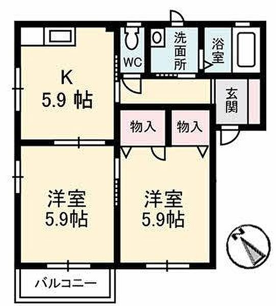 パルクマンション　2棟 201｜鳥取県鳥取市円護寺(賃貸アパート2K・2階・43.75㎡)の写真 その2