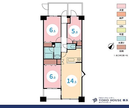 3LDK、専有面積68.64m2