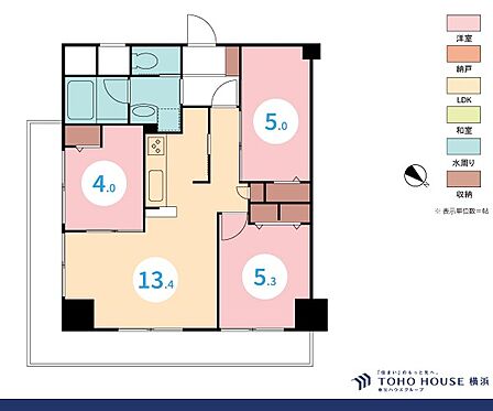 3LDK、専有面積58.90m2