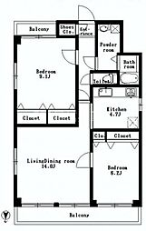 クレール麹町 2LDKの間取図画像