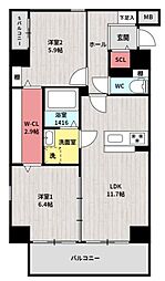 宮崎市松橋2丁目マンション 2LDKの間取図画像