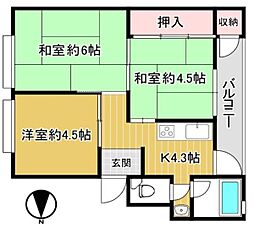 阿倍野コーポ 3Kの間取図画像