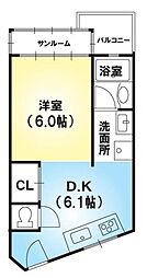 日ノ岡グリーンハイツ 1DKの間取図画像
