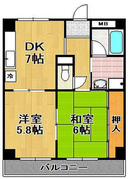 パレジュン ｜大阪府大阪市大正区泉尾１丁目(賃貸マンション2DK・2階・47.88㎡)の写真 その2