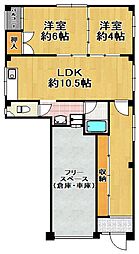 上林マンション 2LDKの間取図画像