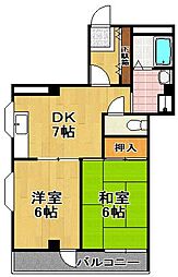 平和マンション 2DKの間取図画像