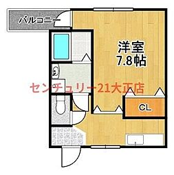 パーククレセント 1Kの間取図画像