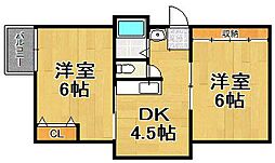 ハイコート泉尾 2DKの間取図画像