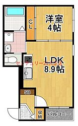 ハーモニーテラスシダーハウス 1LDKの間取図画像